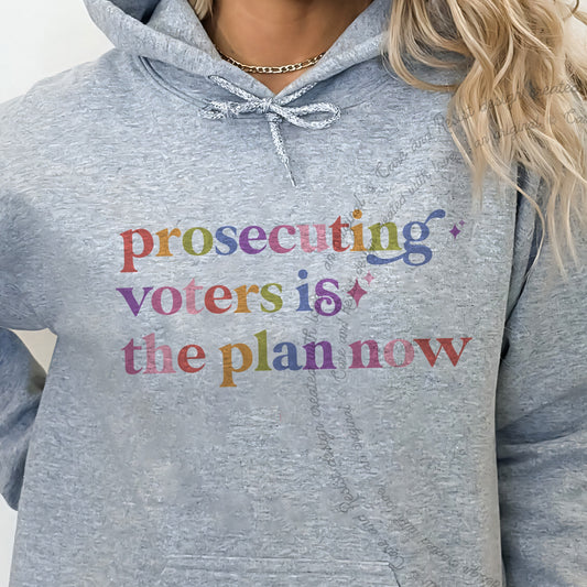 Prosecuting Voters is the Plan Now Care & Resist Gildan hoodie in Sport Grey