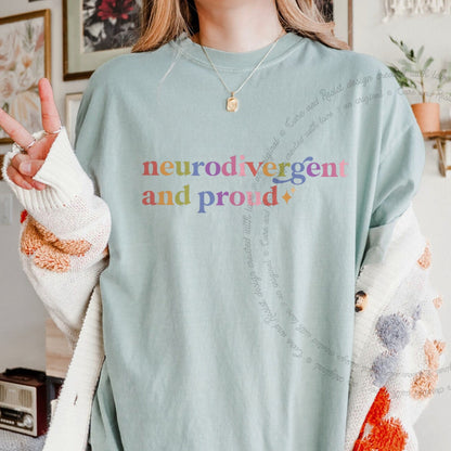 Neurodivergent and Proud Care & Resist rainbow Comfort Colors tee, Bay