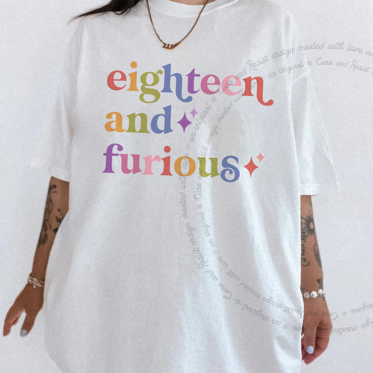 Eighteen and Furious Care & Resist progressive t-shirt in White