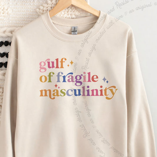 Gulf of Fragile Masculinity Care & Resist Gildan crewneck sweatshirt in Sand