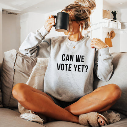 Can We Vote Yet Care & Resist Gildan crewneck sweatshirt in Sport Grey