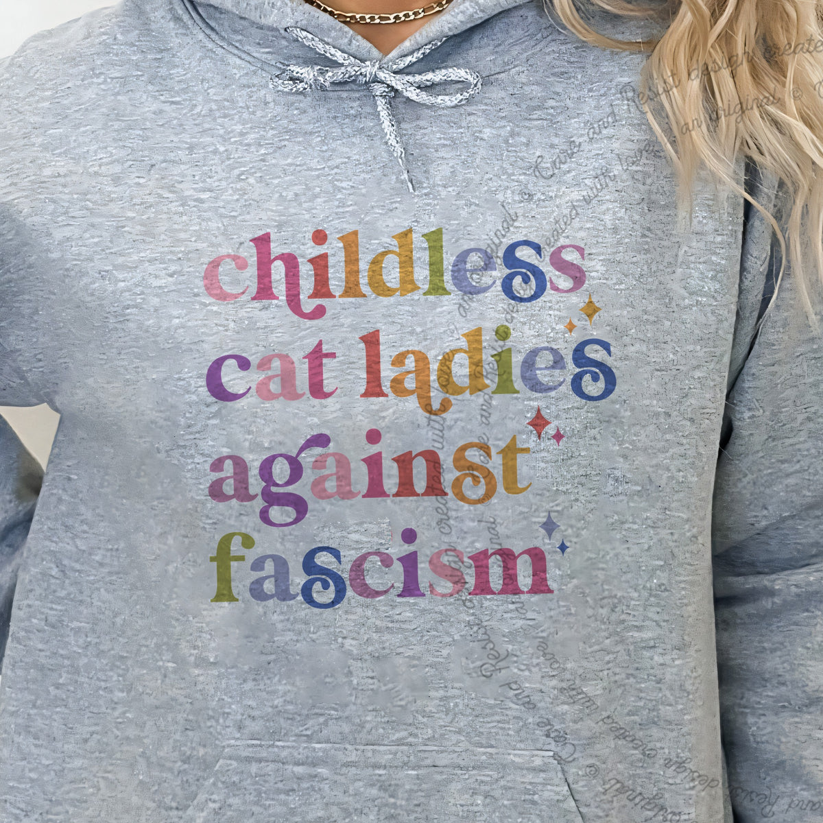 Childless Cat Ladies Against Fascism Care & Resist Gildan hoodie in Sport Grey