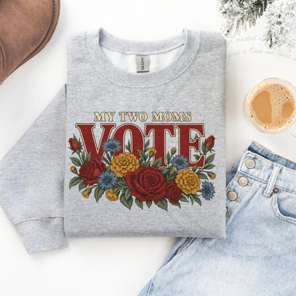 My Two Moms Vote Bouquet Care & Resist Gildan crewneck sweatshirt in Sport Grey