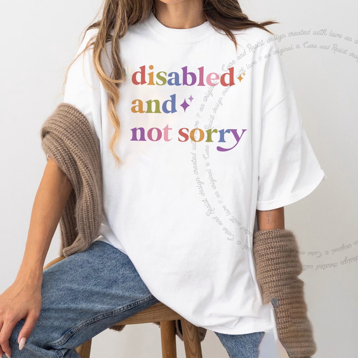 Disabled and not Sorry Care & Resist rainbow Comfort Colors tee, White
