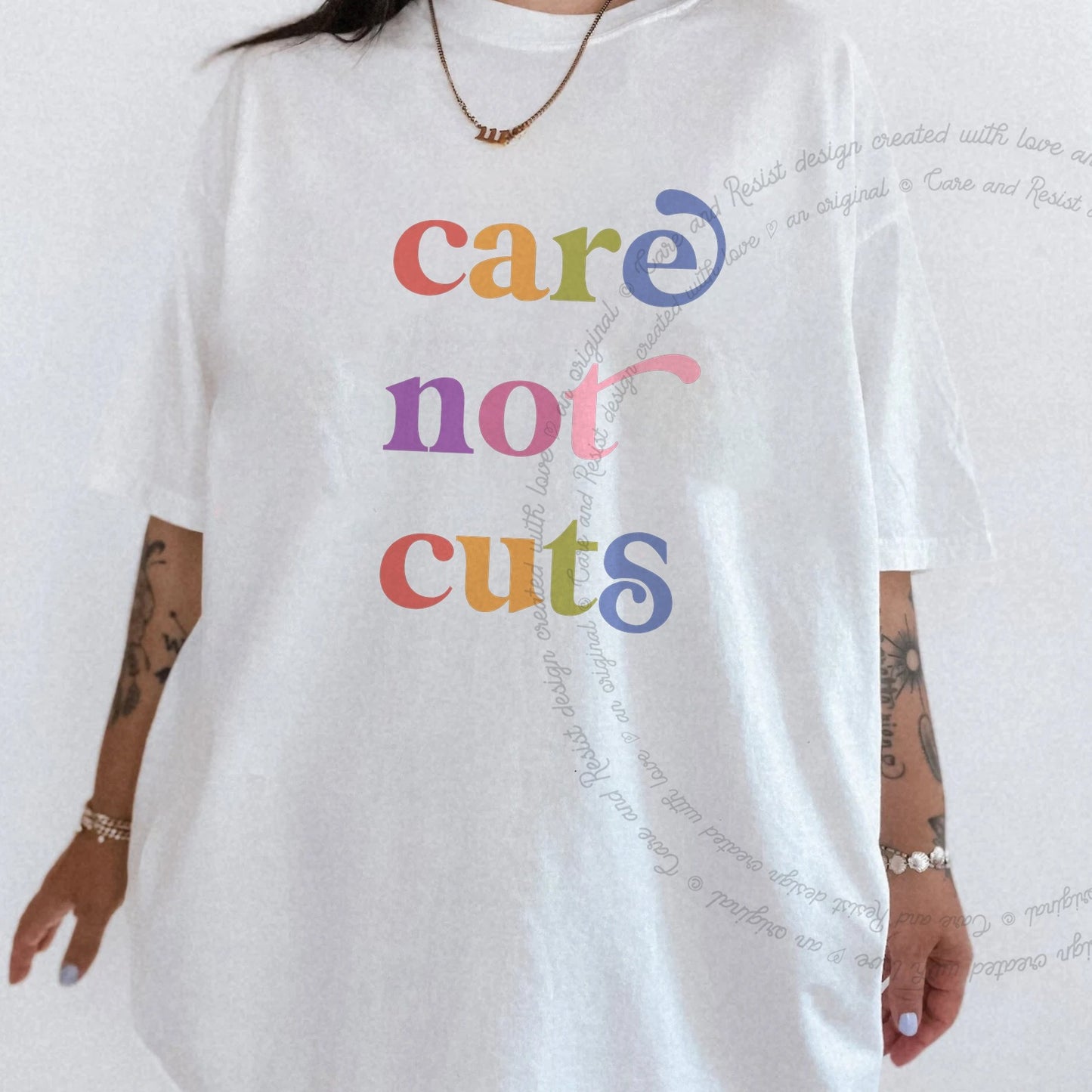 Care not Cuts Care & Resist rainbow Comfort Colors tee, White