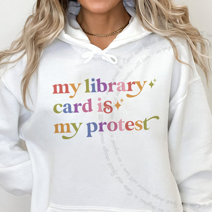 My Library Card is My Protest Care & Resist Gildan hoodie in White