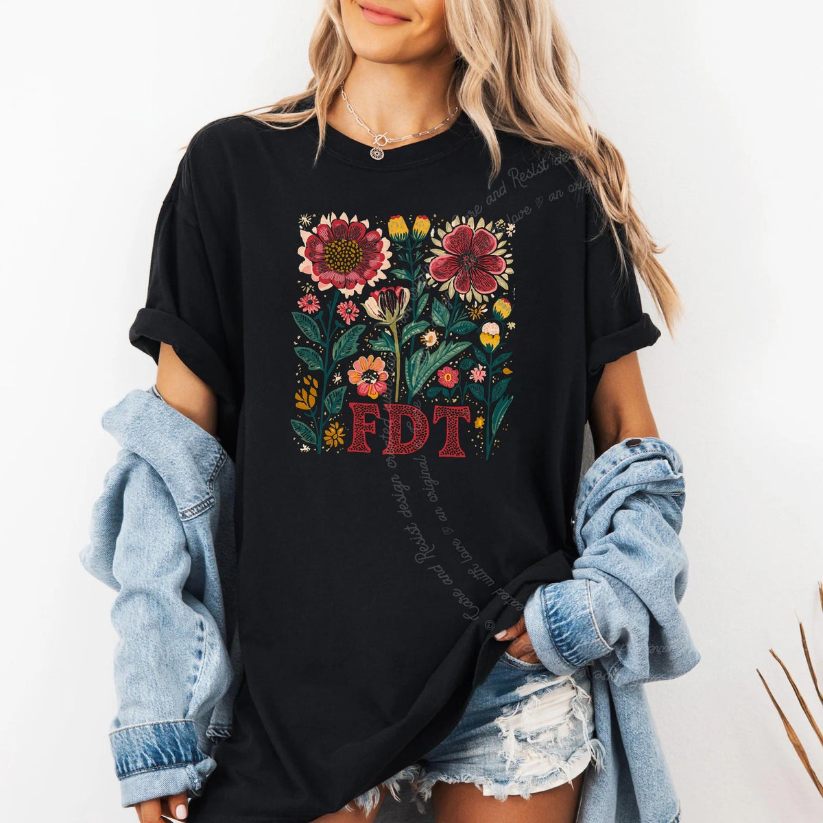 FDT Floral Care & Resist progressive t-shirt in Black