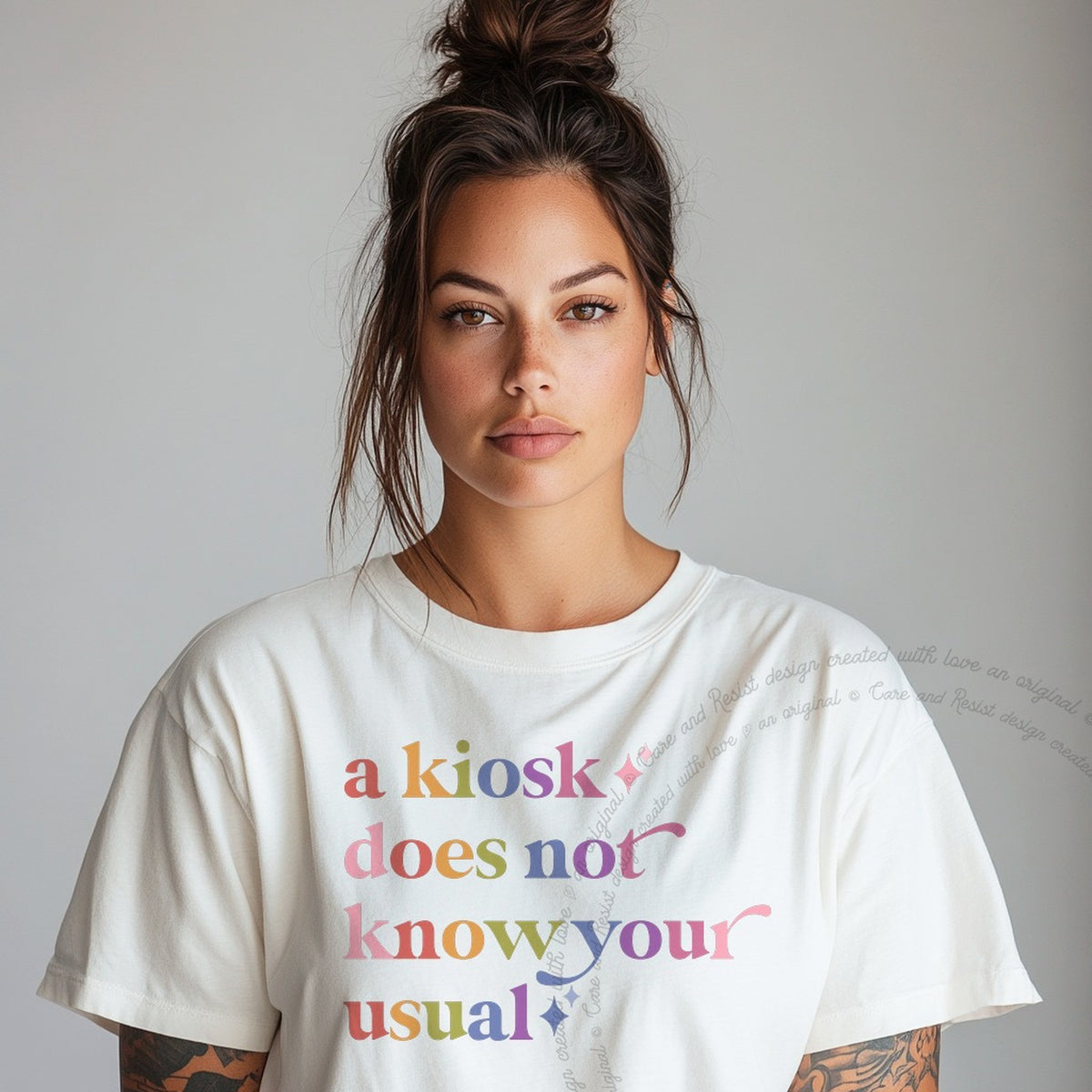 A Kiosk Does not Know Your Usual Care & Resist progressive t-shirt in White