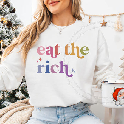 Eat the Rich Care & Resist Gildan crewneck sweatshirt in White