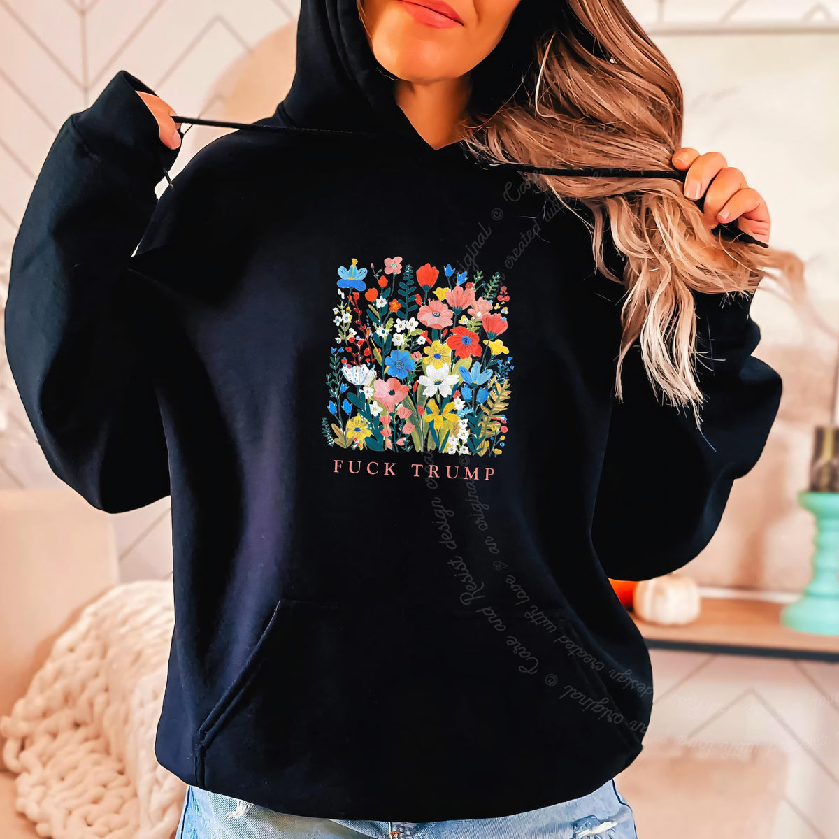 Fuck Trump Floral Care & Resist Gildan hoodie in Black