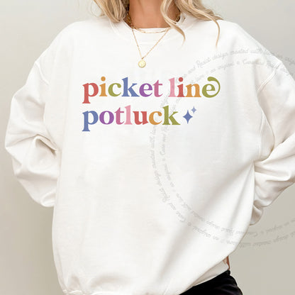Picket Line Potluck Care & Resist Gildan crewneck sweatshirt in White