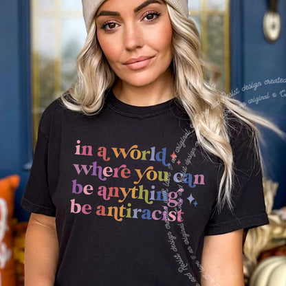Be Antiracist Care & Resist progressive t-shirt in Black