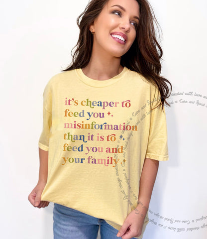 Misinformation Care & Resist progressive t-shirt in Banana